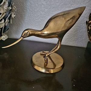 Vintage Long Billed Scythebill Bird Brass Statue Figure Tall on Base